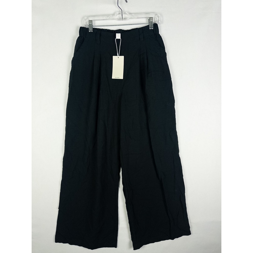 NWT Halara Wide Leg Pull-On Pants Womens M Black Pleated Elastic Waist Minimalis